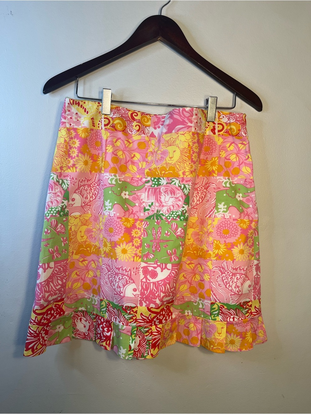 Key West A-Line Skirt Floral Patchwork in Pink, Yellow & Green Size 10